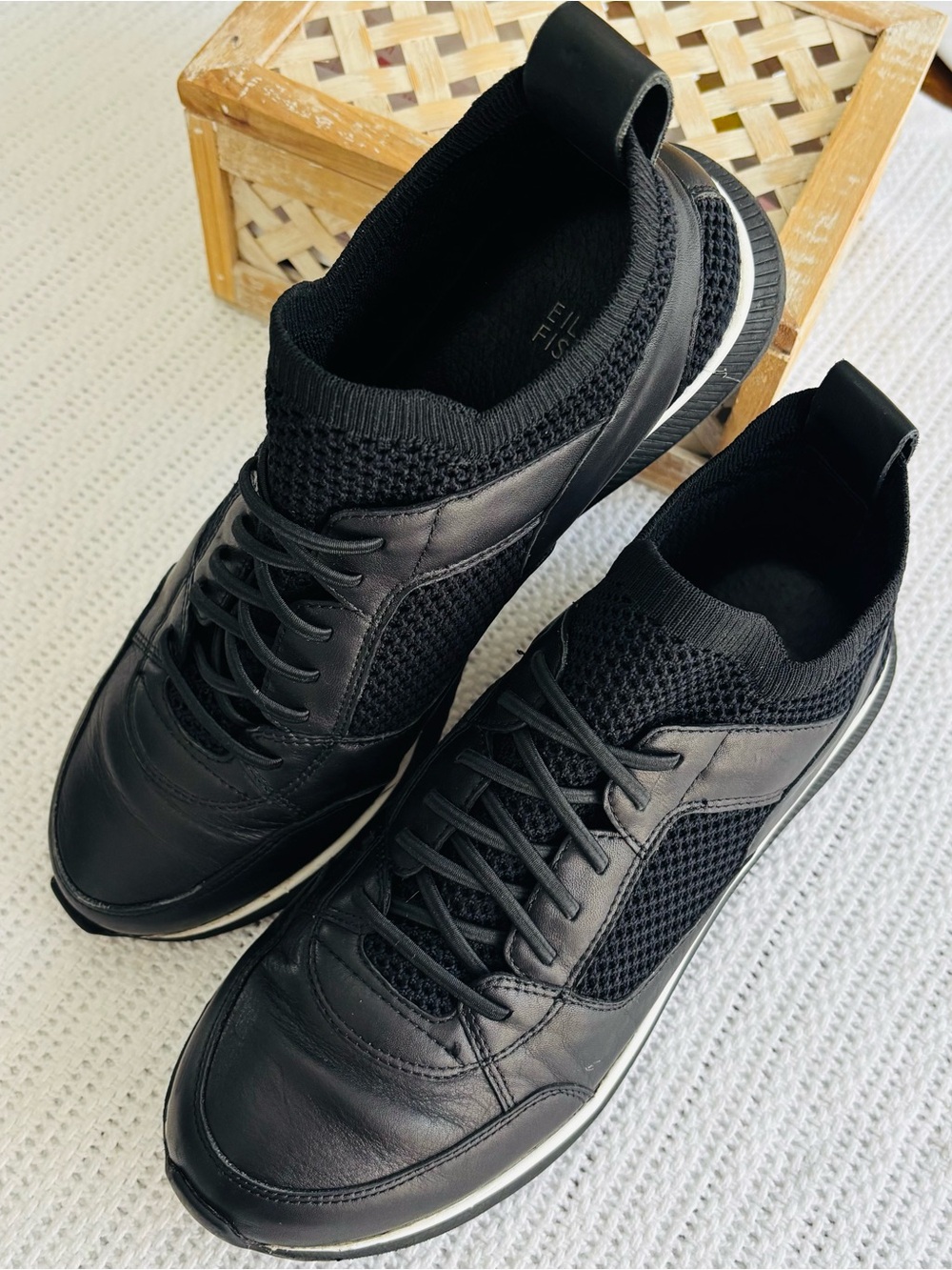 Eileen Fisher Black Knit & Leather Women's Sneaker
